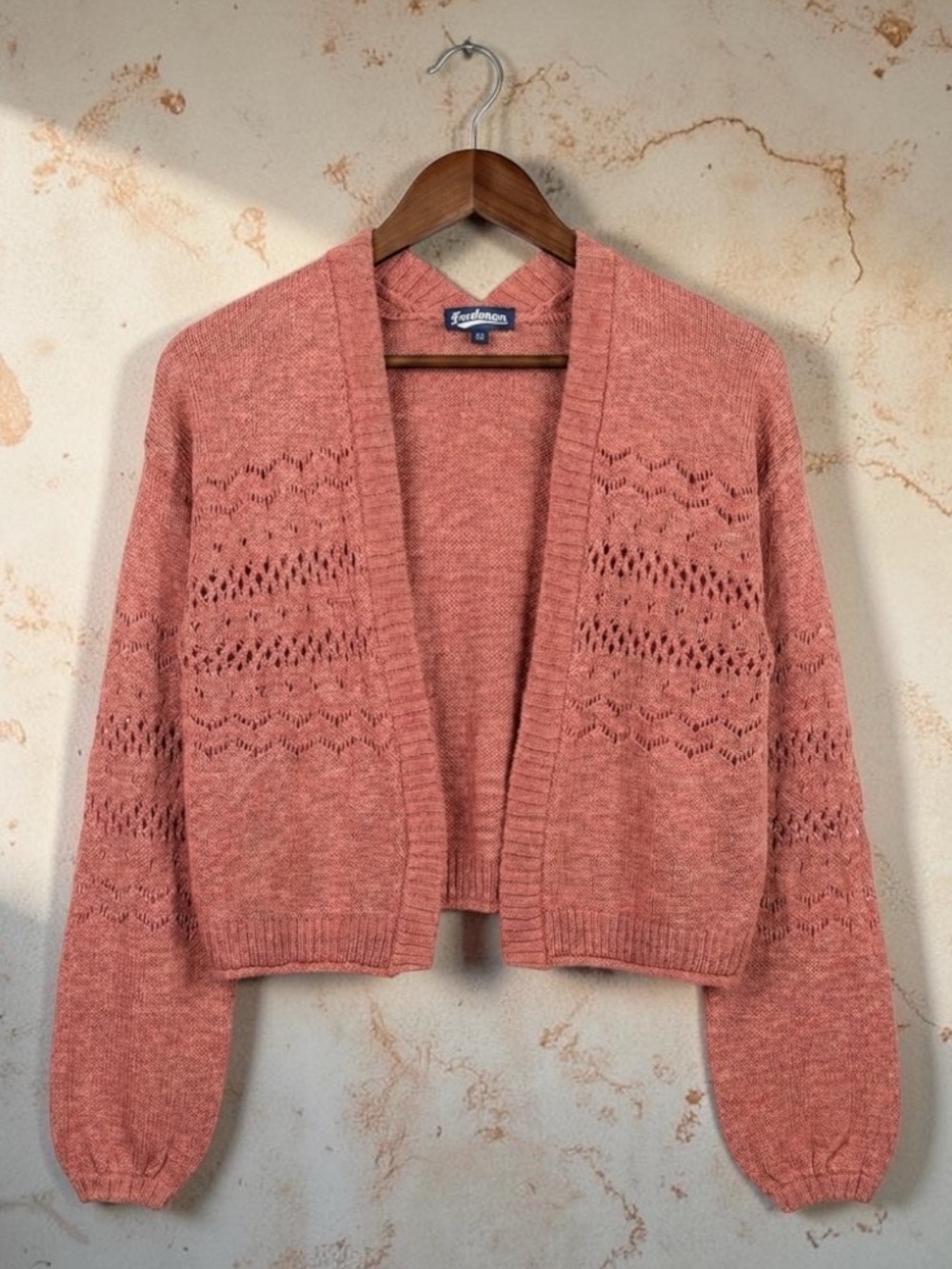 Freedman Dusty Rose Pointelle Open Front Cardigan Sweater XS